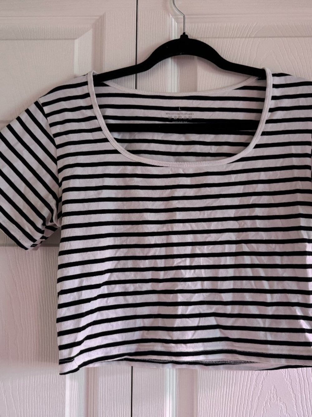 Set of 3 Essential Crop Tees Size L – Black, White & Stripe Cotton Basics Bundle